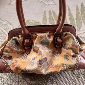 Vintage Print Brown Leather Women's Bag